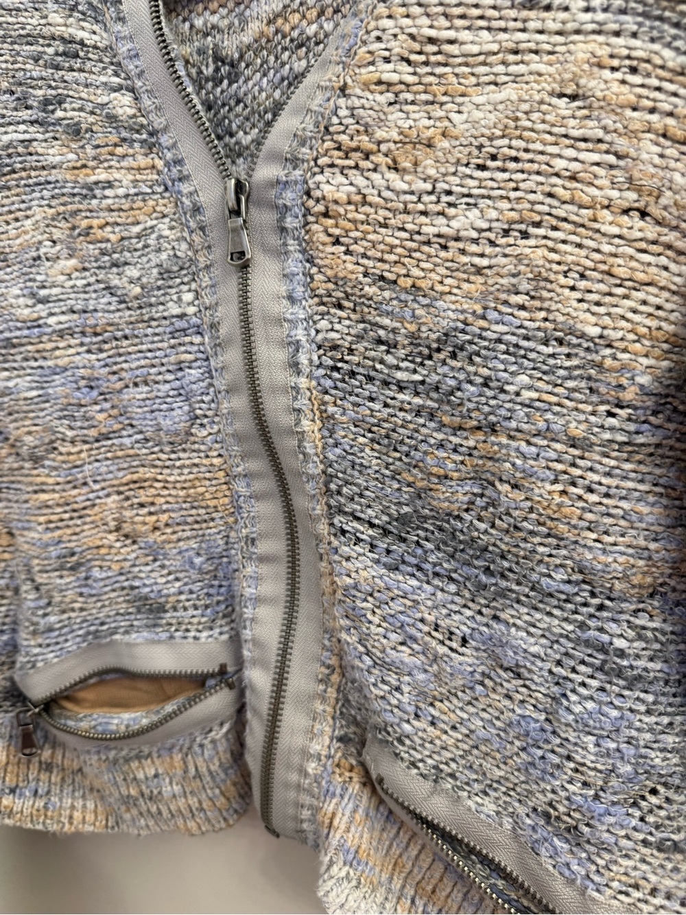 Free People Cropped Zip-Front Knit Cardigan in Gray, Cream & Light Blue - Picture 3 of 5